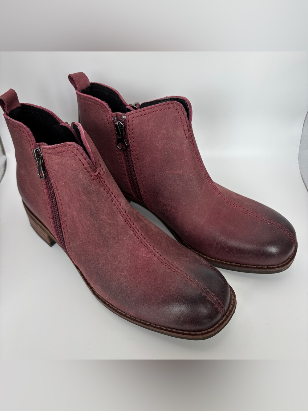 ALL Black Burgundy Leather-Look Ankle Booties with Side Zips